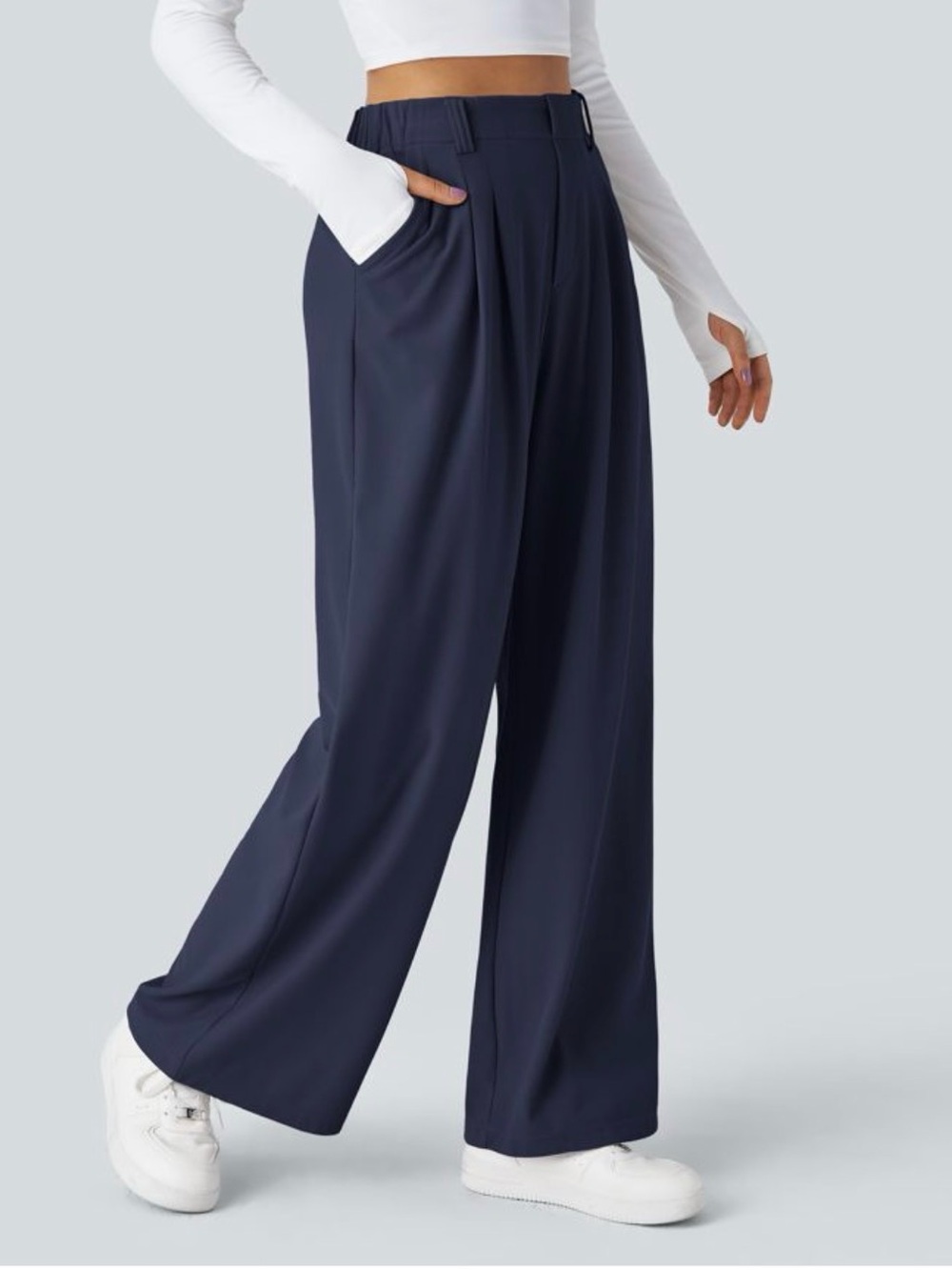 Halara Flex High Waisted Pocket Wide Leg Waffle Work Pants - Petite XL / Blue